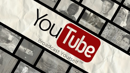 Надпись YouTube и кадры роликов